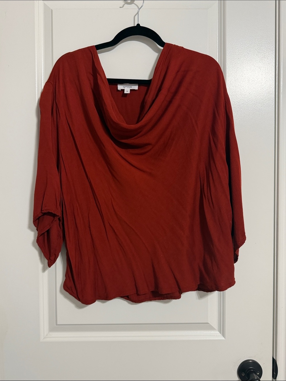 Eileen Fisher Rust Red Cowl-Neck Lightweight Sweater